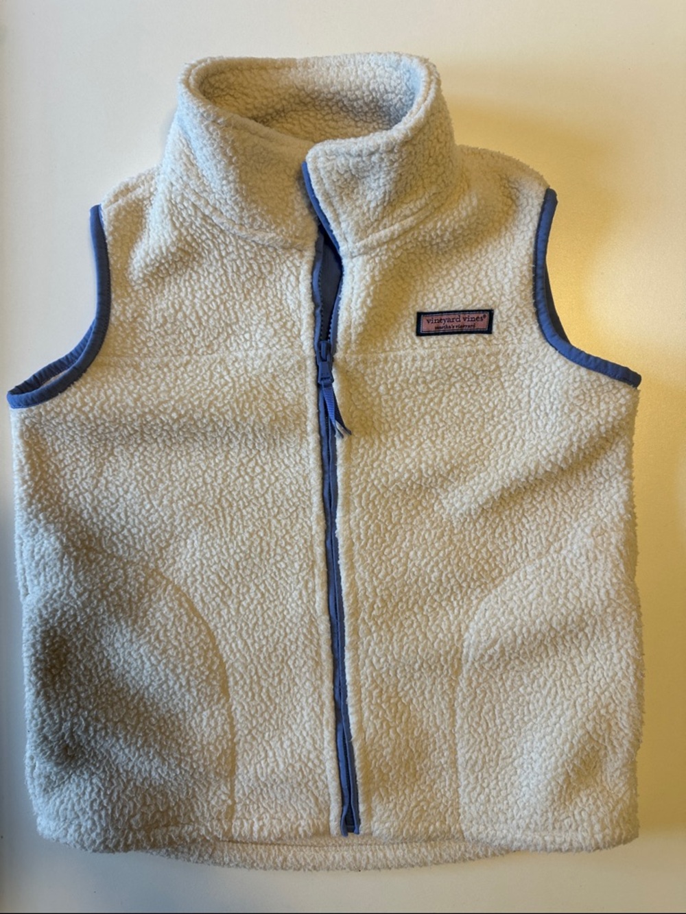 Vineyard Vines Cream Sherpa Vest with Blue Trim Accents